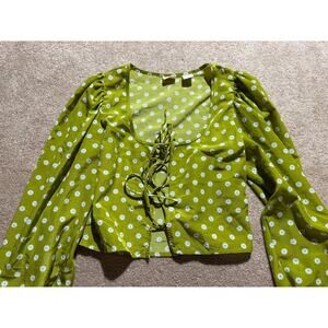 LEVIS Shirt‎ Womens XS Green Embry Tie Peasant Top Blouse Flowers